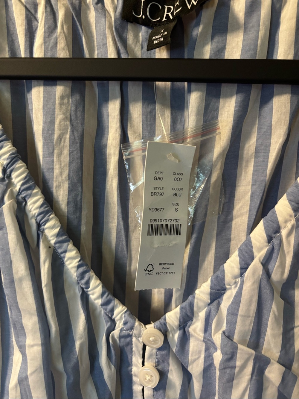 J. Crew Light Blue and White Striped Peplum Button-Front Blouse - Picture 5 of 5